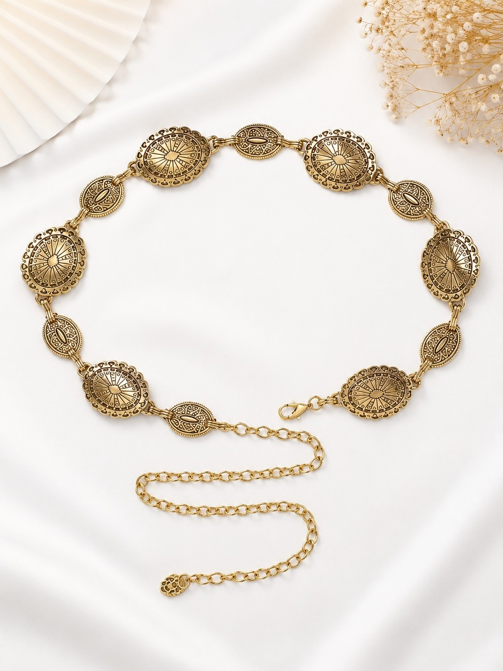Brown Twist Front Crop Top & Skirt Set with Gold Coin Chain - Picture 4 of 6